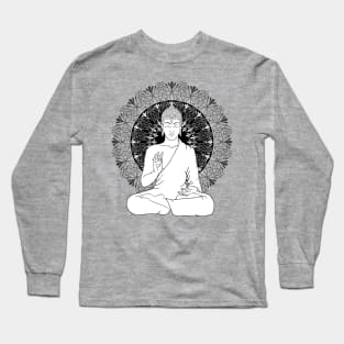 Black and White Buddha with Mandala Long Sleeve T-Shirt